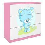 Babydreams komoda 3 fioke 81x41x80,5 cm bela/roze/print medveda 3
