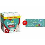 Pampers Pants mesečno pakovanje S6 132 + Gratis vlažne maramice Fresh 52