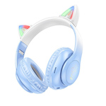 hoco. Bežične stereo slušalice, Bluetooth v5.3, 400mAh - W42 Cat Ears, Crystal Blue