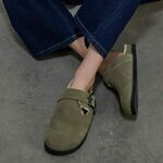 Reserved - Kožne mule papuče braonkasto zelena 100% LEATHER 285CR-78X