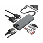 E-GREEN Adapter USB 3.1 Tip C (M) - HDMI+VGA+2X 3.0 USB + tip C + SD (F)