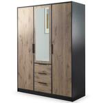 Duarte ormar 3 vrata/ogledalo+3 fioke 149x57,5x200 cm crni/tamni hrast