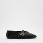 Reserved - Kožne baletanke s kaišem crno 100% LEATHER 147CQ-99X