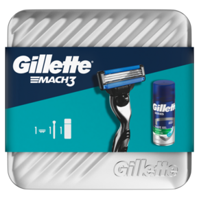 Gillette Mach 3 brijač + Series Gel 75ml sa metalnom kutijom