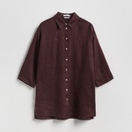 Reserved - LADIES` SHIRT tamno braon 100% LINEN WD935-89X