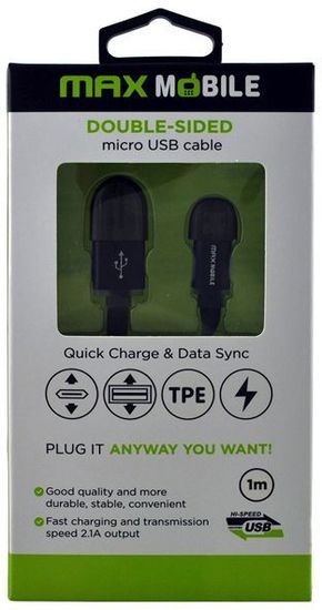 Max Mobile Kabl za brzo punjenje Double-sided micro USB 1 m - Crni