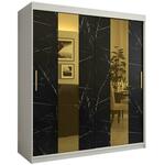 Platinum Pole klizni ormar 2 vrata/ogledalo 180x62x200 cm beli/print crnog mermera/zlatni